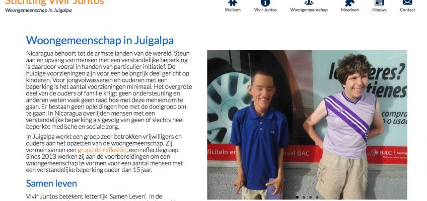 [:nl]Screenshot van website van stichting Vivir Juntos[:]